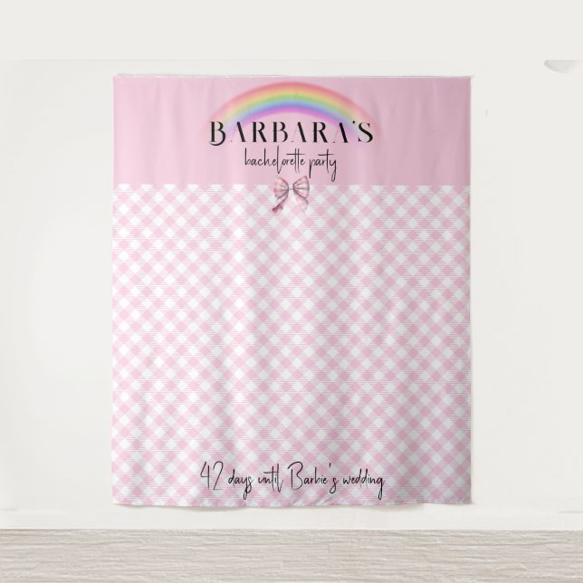 Tapiz Retro Plaid Gingham Checkerboard Girly Pink (Anverso)
