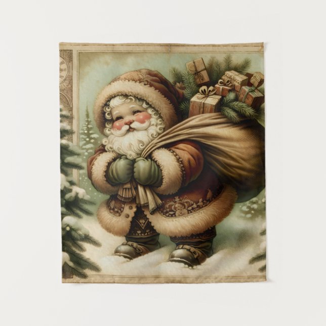 Tapiz Retro Santa Claus con regalos (Anverso)