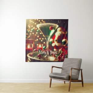 Tapiz Retro Santa de Navidad de los 50 Martini Verde