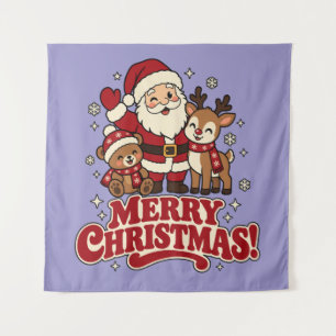 Tapiz Retro Santa Feliz Navidad
