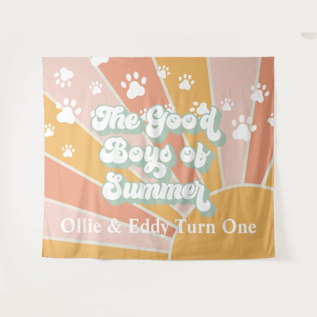 Tapiz Retro Sunshine Paw Print Dog Cumpleaños (Anverso (horizontal))