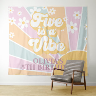 Tapiz Retro Sunshine Two Groovy Pastel Daisy Birthday Ba