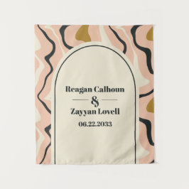 Tapiz Retro Swirl Arch Pink Black Gold Boda fondo