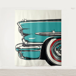 Tapiz Retro Teal Sports Car Front Pop Art Illustration