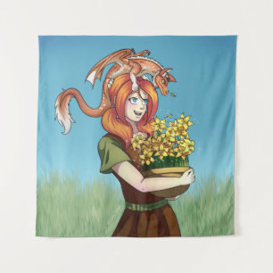 Tapiz Reuniendo flores con un dragón