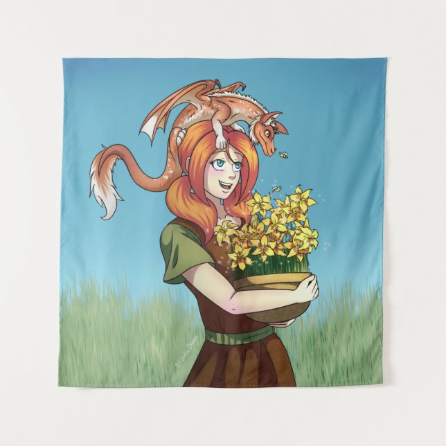 Tapiz Reuniendo flores con un dragón (Anverso)