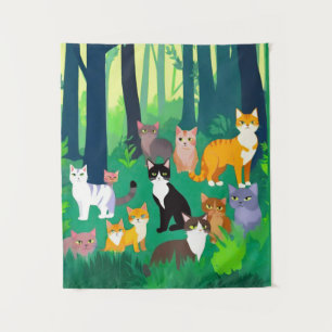 Tapiz Reunión de gatos en un oscuro bosque