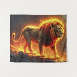 Tapiz Rey de las bestias León majestuoso animal infernal
