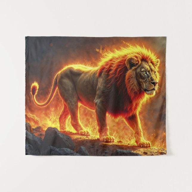 Tapiz Rey de las bestias León majestuoso animal infernal (Anverso (horizontal))