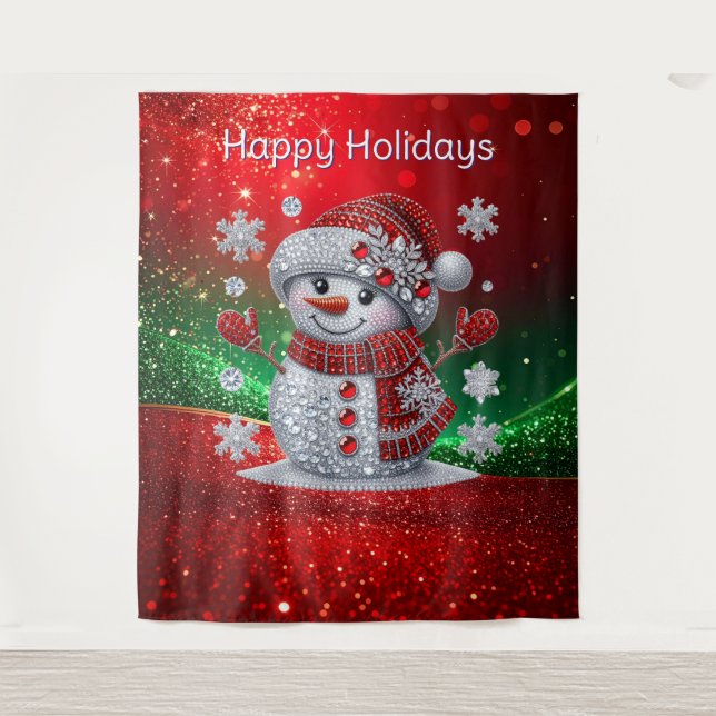 Tapiz Rhinestones Snowman Holiday Backdrop (Anverso)