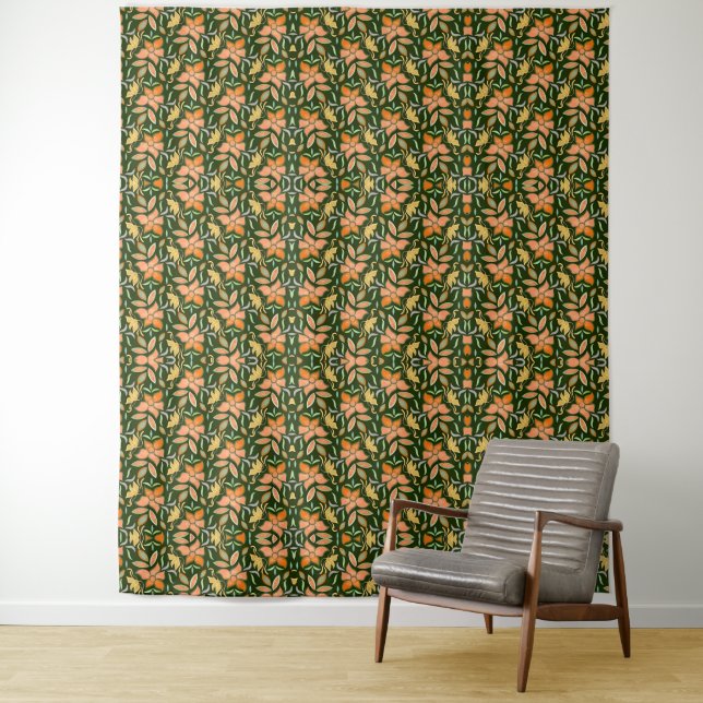 Tapiz Rich Floral Pattern: Peach Flowers and Green Leave (In situ)