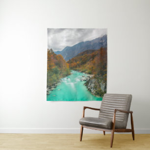 Tapiz Río mágico Soča nublado día otoño Eslovenia