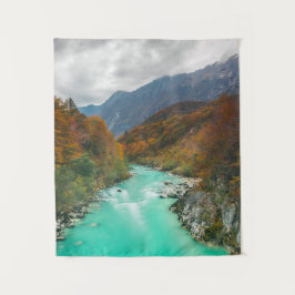 Tapiz Río mágico Soča nublado día otoño Eslovenia