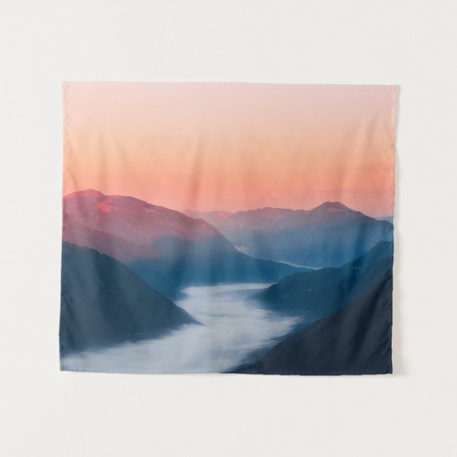 Tapiz Río soča con niebla al amanecer (Anverso (horizontal))