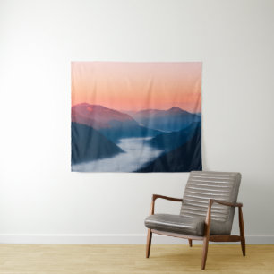 Tapiz Río soča con niebla al amanecer