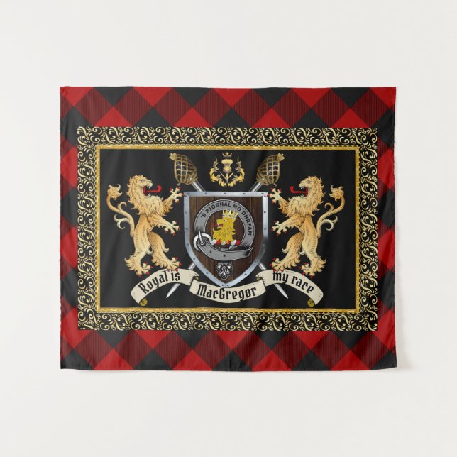 Tapiz Rob Roy MacGregor Clan Badge & Motto con Leones (Anverso (horizontal))