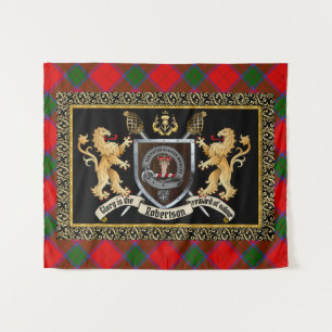 Tapiz Robertson Clan Badge & Motto con Leones 