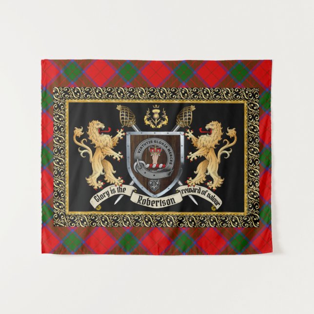 Tapiz Robertson Clan Badge & Motto con Leones (Anverso (horizontal))