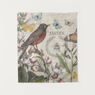 Tapiz Robin Elegant Bird Butterfly Arte Francés