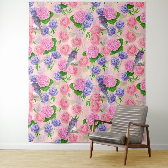 Tapiz Robin y flores, acuarela (In situ)