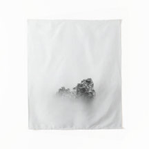 Roca aislada en la niebla del mar