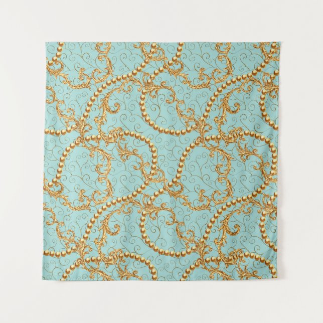 Tapiz Rococo golden elements seamless pattern. Gold text (Anverso)