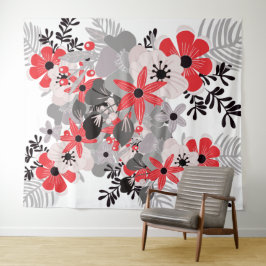 Tapiz Rojo Brillante Gris Definitivo Boho Floral