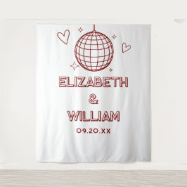 Tapiz Rojo Retro Groovy Disco Ball Boda de foto fondo