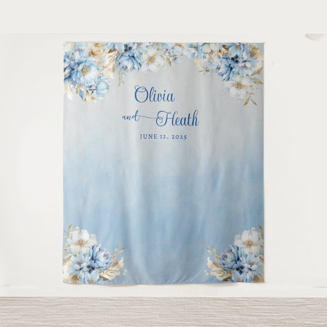 Tapiz Romance Azul Floral con Dorado (Anverso)