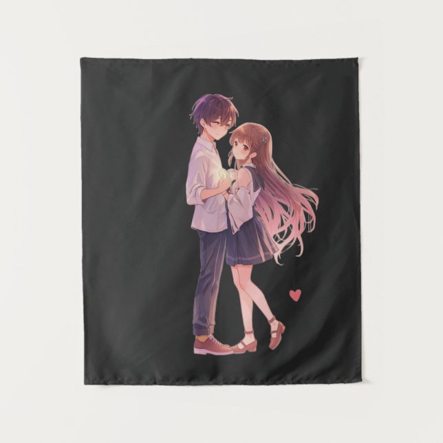 Tapiz Romantic Anime Couple - Cute Aesthetic Lovers Art  (Anverso)