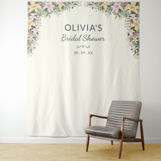 Tapiz Romantic Floral Bridal Shower Backdrop (In situ)