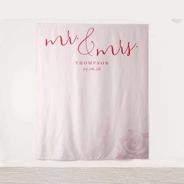 Tapiz Romantic Pink Floral Wedding Sign (Anverso)