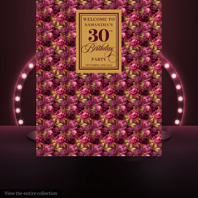 Tapiz Romántico Burgundy Rubor Gold Boho 30 cumpleaños (Romantic Burgundy Blush Gold Boho 30th Birthday Tapestry)