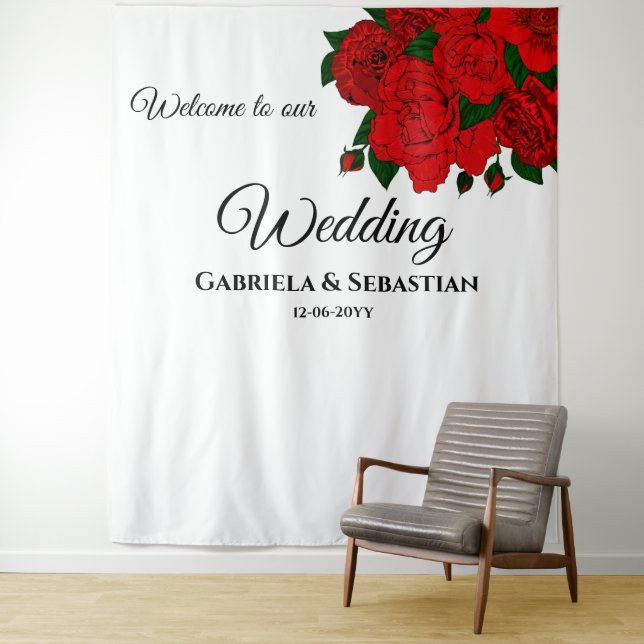 Tapiz Romántico fondo de pared Boda de rosas rojas (In situ)
