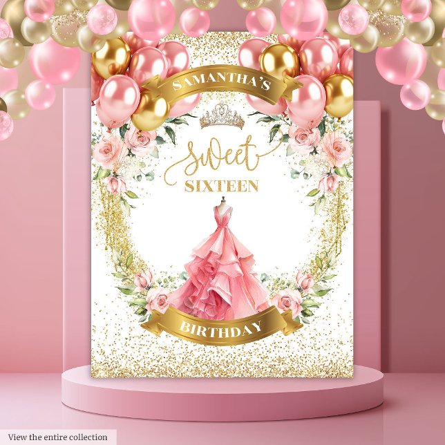 Tapiz Romántico Sweet Dieciséis Banners Rubor Balloons G (Romantic Sweet Sixteen Banner Blush Balloons Glow)