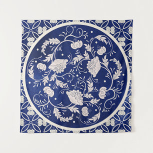 Tapiz Ronda floral china: cosecha de color azul