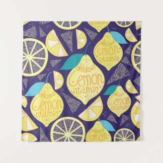 Tapiz Ropa de lemones: Patrón brillante azul oscuro
