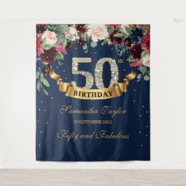 Tapiz Rosa carmesí borgoña floral boho 50 cumpleaños nav