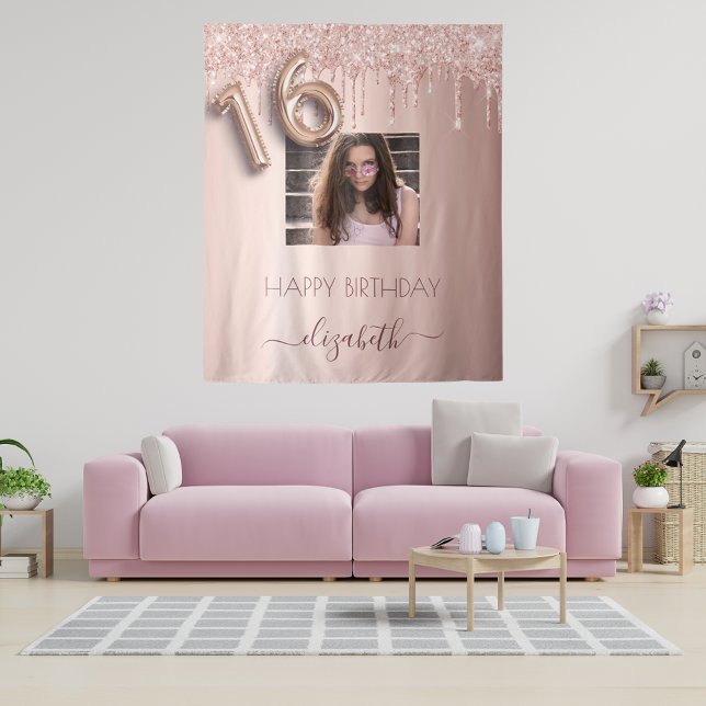Tapiz rosa de foto de la fiesta de 16 años purpurina de  (Subido por el creador)