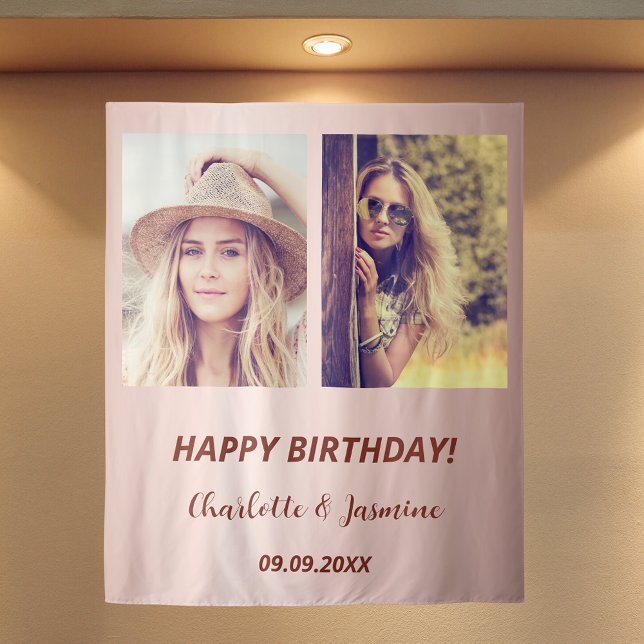Tapiz rosa de fotos personalizado de cumpleaños (Subido por el creador)