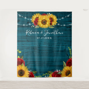 Tapiz Rosa de girasol Verde azulado Madera Rústica Boda 