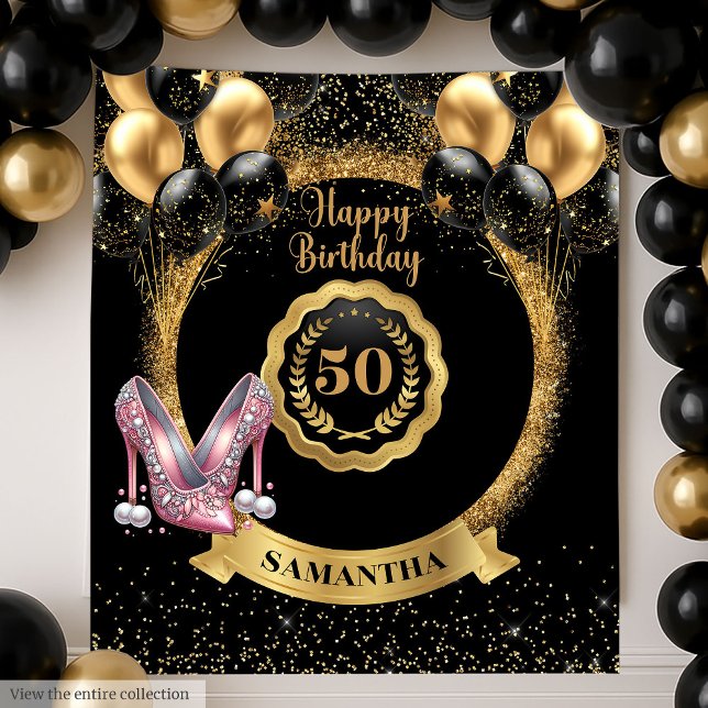 Tapiz Rosa de lujo Gold High Heels 50th Birthday Rótulo (Luxury Rose Gold High Heels 50th Birthday Sign Tapestry)