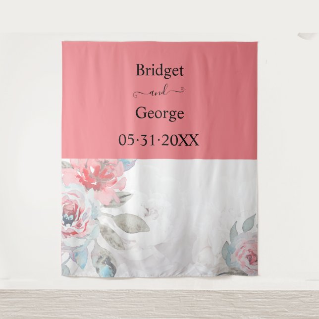 Tapiz rosa de peonía abstracto de acuarela de albaricoqu (Anverso)