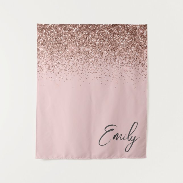 Tapiz Rosa Dorado Femenino Rubor Rosa Brillo Monograma (Anverso)