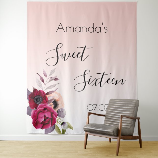 Tapiz Rosa dorado floral Cumple 16 suave (In situ)