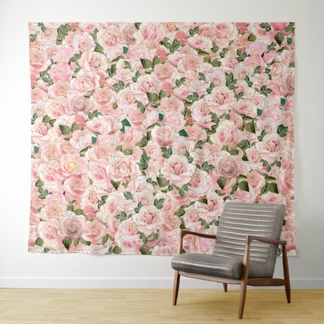 Tapiz Rosa Dorado Glam Decorativo Botánico (In situ (horizontal))