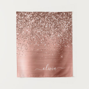 Tapiz Rosa Dorado Metal Brillado Glitter Monograma