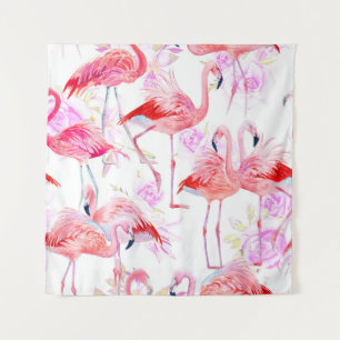 Tapiz Rosa Flamingo: Floral de aves acuáticas