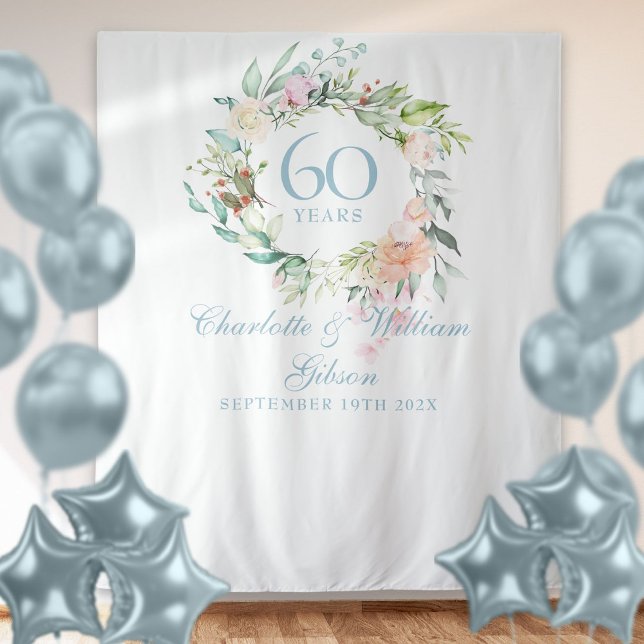 Tapiz Rosa Garland 60th Aniversario de la foto Fondo (Rose Garland 60th Anniversary Photo Booth Backdrop)