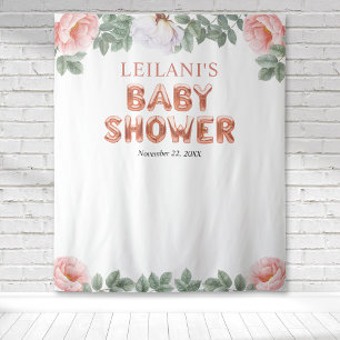 Tapiz Rosa Globo de oro Baby Shower Fondo Floral Rosa